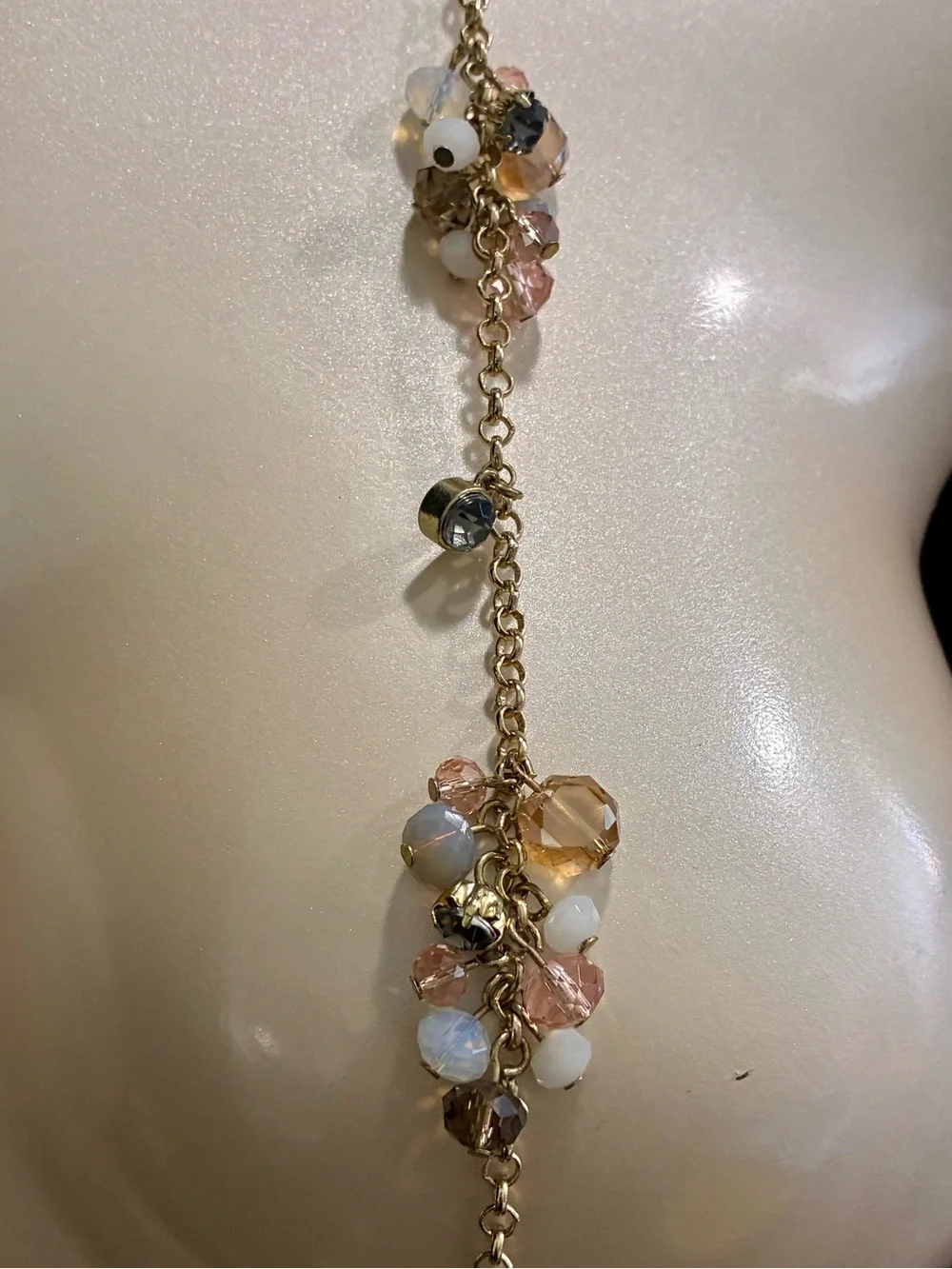 LOFT Gold-Tone Long Necklace with Peach, Champagne and White Beads